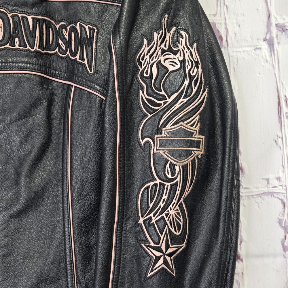 Harley-Davidson Women Leather Motorcycle Jacket Black Pink Embroidered HD-375 XL - Picture 4 of 14